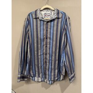 Robert Graham‎ Blue Stripe Flip Cuff XL Button Down Artsy